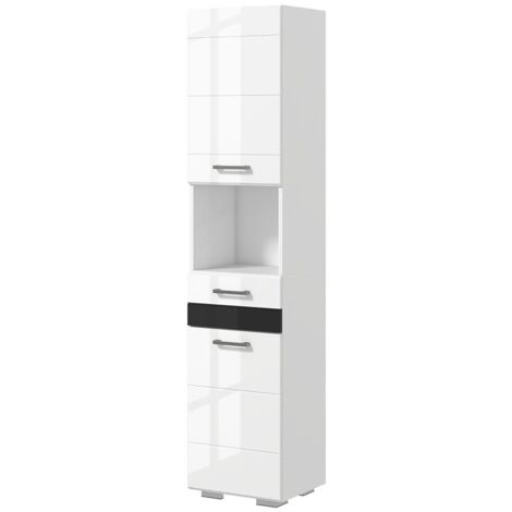 COLONNA BAGNO IN MDF CON RIPIANO APERTO. CASSETTO E ARMADIETTO CHIUSO. 37X32.5X170 CM. BIANCO