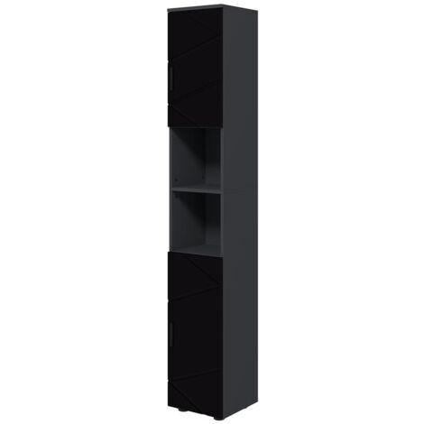 COLONNA BAGNO IN TRUCIOLATO CON 2 RIPIANI APERTI E 2 ARMADIETTI A 2 LIVELLI. 30X30X183 CM. NERO E GRIGIO