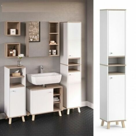 Produttori Di Mobili Da Bagno.Colonna Bagno Mobili Da Bagno Design Scandinavo 2 Ante E Due Ripiani Bicolore Colore Produttore Bianco E Rovere 4251421928046