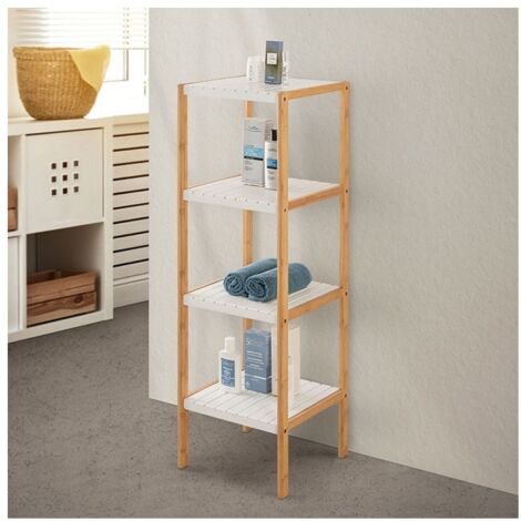 Colonna Bagno Scaffale 4 Ripiani Plastica Feridras Woody - Colore: Bianco