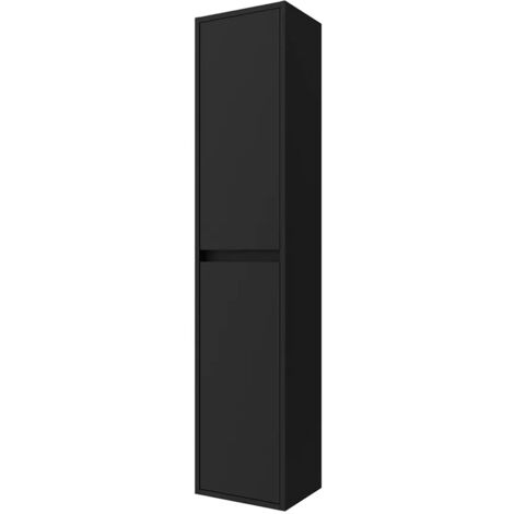 Colonna bagno sospesa 140 cm nero satinato ripiani regolabili Gaya