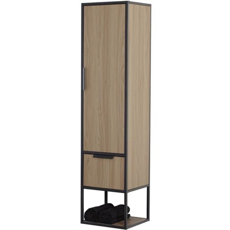 Colonna bagno sospesa H 150 cm stile industrial nero e legno Baketo