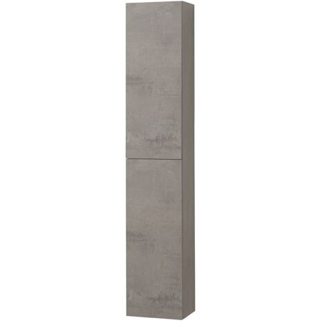 Colonna bagno sospesa H160 cm in legno grigio cemento con ripiani Leda