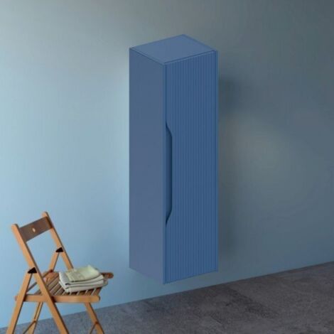 Colonna bagno sospesa Soho 1 anta effetto cannettato colore azzurro opaco 120x30x35 cm.