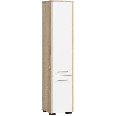 Colonna da bagno, 2 ante, 1 cassetto, 140 x 30 x 30 cm, rovere Sonoma, bianco opaco