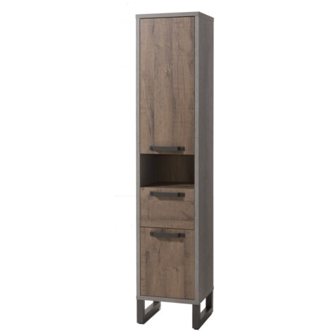 Colonna da bagno 2 Ante ed 1 Cassetto stile Industrial grigio e rovere h 190 cm