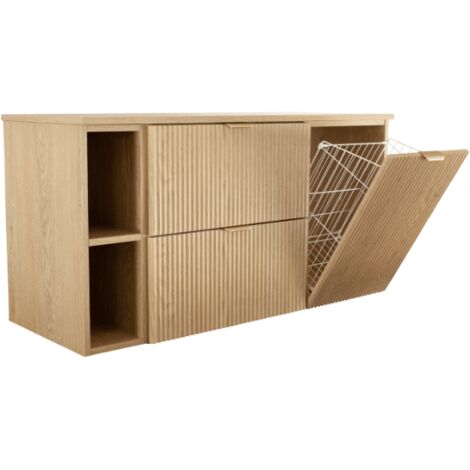 Colonna da bagno, frontale scanalato, rovere cremona, 33 × 33 × 120 cm