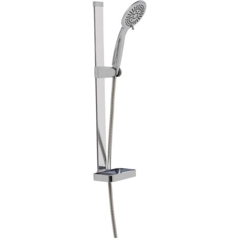 Colonna design da fissare o con adesivo doccetta 3m 5 funzioni + flessibile 150cm + portasapone + asta in alluminio - cromo - Tendance