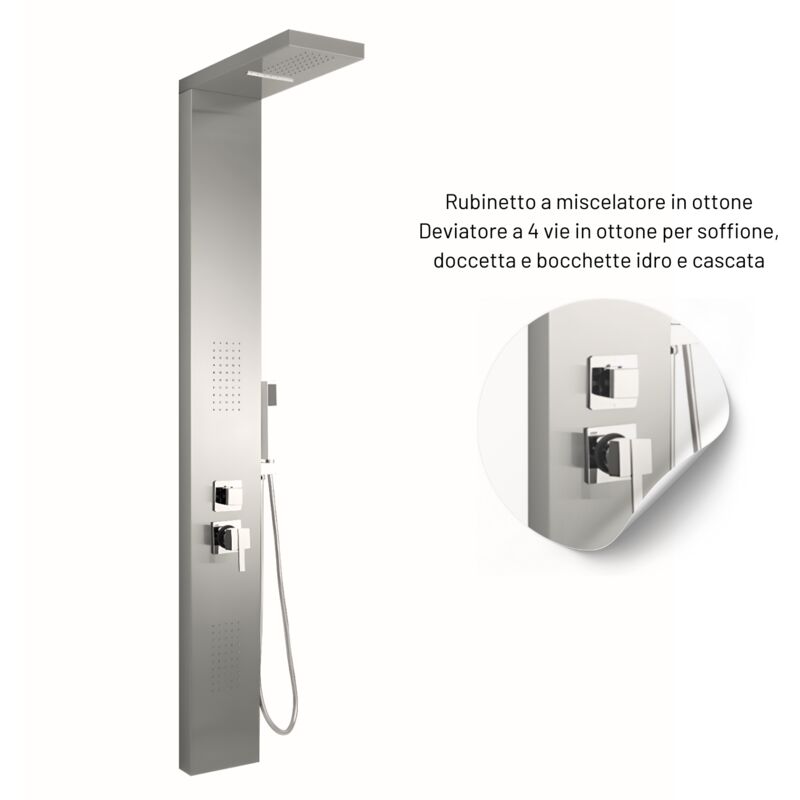 Colonna Doccia 002 4 Funzioni Acciaio Inox Getto A Cascata 2 Bocchette Idro Lombari L20xP44xH170