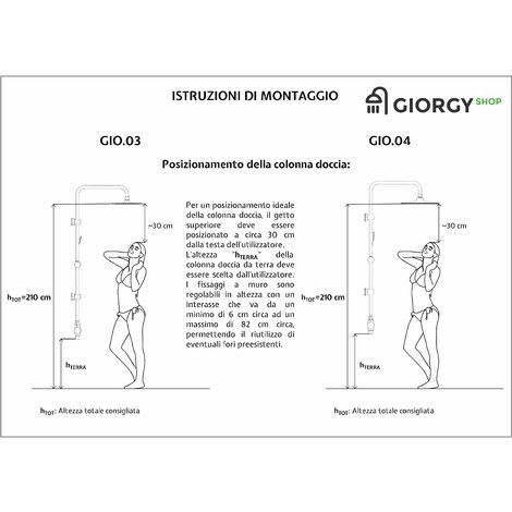 Istruzioni Montaggio Colonna Doccia.Colonna Doccia A Ponte Con Soffione Cervicale Rettangolare Gio03