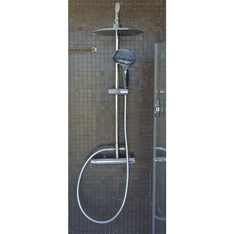 Hit F07TA000 - Rubinetto Doccia, Asta Doccia a Pioggia con 5 Modalità di Uscita e Funzione di Risparmio dell'Acqua, Cromato