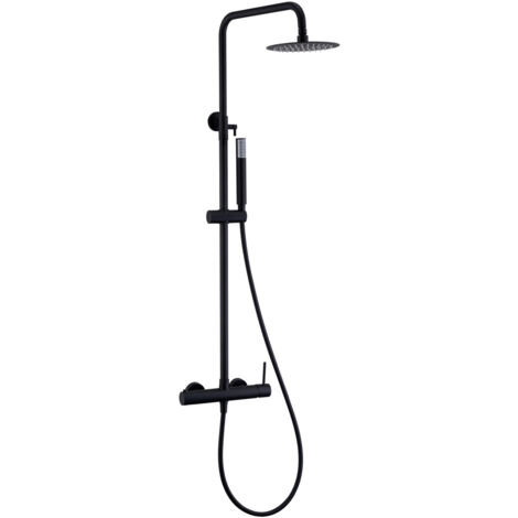 Colonna doccia con miscelatore integrato in acciaio inox - soffione extra piatto - Rubinetteria bagno Nero Opaco
