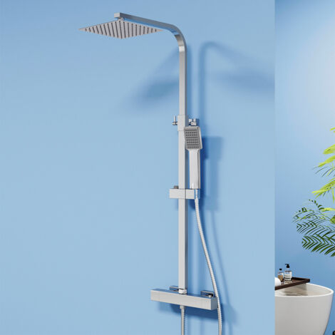 Colonna Doccia con miscelatore termostatico, colonne doccia altezza regolabile 76-118cm con 20x20cm soffione doccia in acciaio inox cromo