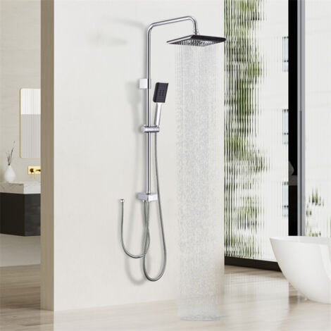 UBEEGOL Colonna Doccia Cromata Senza Miscelatore – Sistema Doccia in Acciaio Inox con Doccetta a Mano, Soffione Regolabile in Altezza, Design Moderno