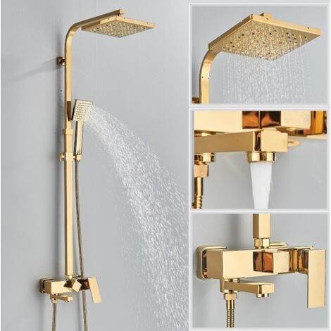 Colonna Doccia D'oro Lusso Set Doccia Ottone Monocomando Montaggio a Parete Sistema Doccia con Bocca per Vasca, Soffione a Mano, 8 Pollici Soffione Doccia