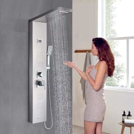 Colonna Doccia Idromassaggio in Acciaio Inox 5 Funzioni Pannello Doccia Set e di Temperatura (Display LCD) per Bagno,Soffione Fisso,Massaggi,Doccetta e Bocca Vasca
