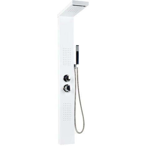 Colonna doccia in acciaio inossidabile,colonna idromassaggio 5 in 1,soffione doccia,doccetta e getti idromassaggio (bianco),15 × 47 × 130 cm【Senza coperchio】