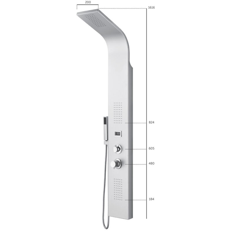 Image of Colonna doccia in alluminio satinato multifunzione anticalcare con miscelatore e display temperatura - 4004 alluminio satinato