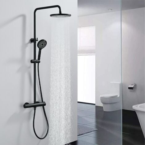 Colonna Doccia Nera Sistema Doccia con Miscelatore Termostatico Sistema Doccia e Doccetta 3 Funzioni Set Doccia Completo Asta Regolabile per Bagno