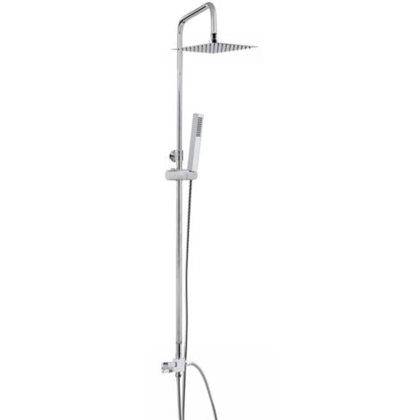 Colonna doccia regolabile in acciaio con deviatore integrato doccetta monogetto e soffione quadrato ultraslim 20X20 cm