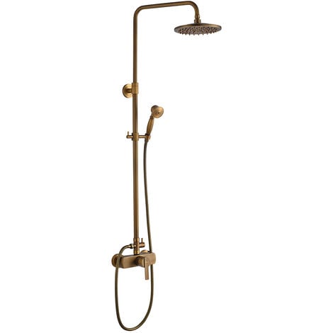 Colonna Doccia Retro Spazzolato Ottone con Soffione Doccia 8 Pollici + Manopola Doccia Barra Doccia Altezza Regolabile (91-126cm)