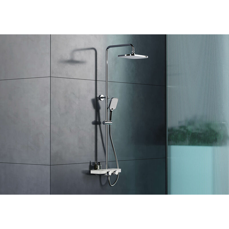 Colonna doccia termostatica BS371 cromo/bianco - incl. soffione e doccetta - design squadrato