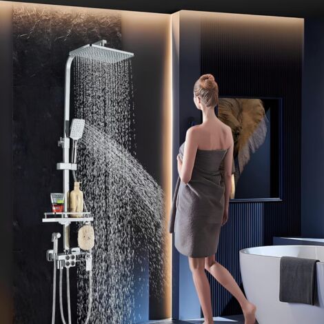 ONYZPILY Colonna Doccia Termostatica con Display Digitale LCD Regolabile in Altezza Set Doccia Con Soffione e Doccetta,Rubinetto per Vasca,Spray Bidet,Cromo Lucido