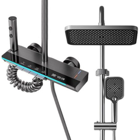 Colonna doccia termostatica, set miscelatore doccia in acciaio inox con soffione quadrato a soffitto
