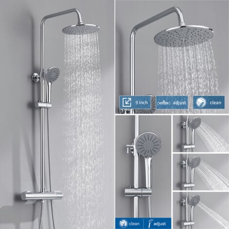 Colonna Doccia Termostatico 2 Funzioni Sistema Doccia Antiscottatura con 9-pollici Soffione e Doccetta 3 getti con Ugelli Anticalcare Altezza Regolabile 840-1210mm