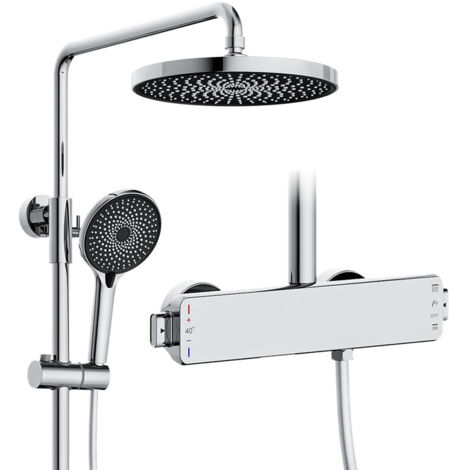 Colonna doccia,Colonna doccia termostatica Versatile,con soffione doccia rotondo, doccetta,Uscita acqua inferiore nascosta, kit doccia regolabile in altezza e angolazione, cromatura
