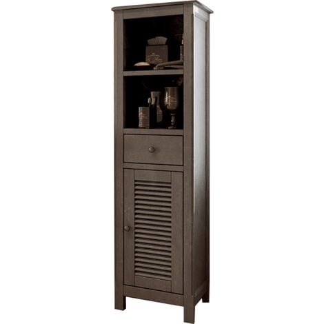 Colonna in legno 147 cm grigia con anta, ripiano e cassetto - Boho