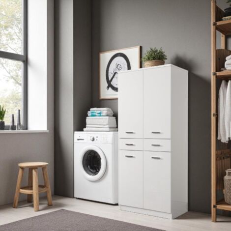 Colonna multiuso CLASSIC con 4 ante e 2 cassetti  Bianco Lucido