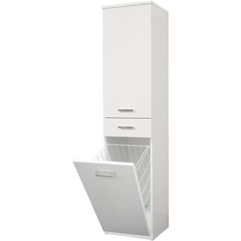 Colonna multiuso CLASSIC con cestello portabiancheria, anta DX e cassetto Bianco Lucido