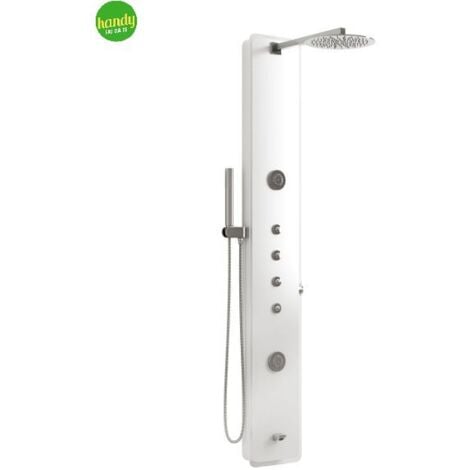 Colonna pannello doccia in acciaio bianco e vetro trasparente con doccetta,flessibile e getti orizzontali massagge modello virgo bianco lucido AMBRA WATER