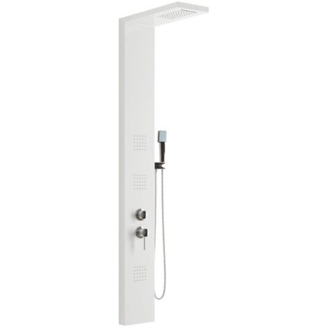 COLONNA PANNELLO DOCCIA IN ACCIAIO INOX BIANCO LUCIDO CON DOCCETTA,FLESSIBILE E GETTI ORIZZONTALI MA - BIANCO LUCIDO  - AER