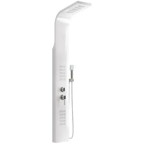 Colonna pannello doccia in acciaio inox bianco lucido con doccetta,flessibile e getti orizzontali massage serie coral bianco lucido AMBRA WATER