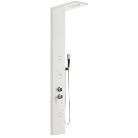 Colonna pannello doccia in acciaio inox bianco lucido con doccetta,flessibile e getti orizzontali massagge modello sirio bianco lucido AMBRA WATER