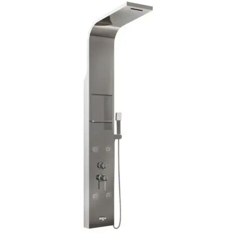 Colonna pannello doccia in acciaio inox cromato lucido con doccetta,flessibile e getti orizzontali massage modello gemini cromato lucido AMBRA WATER