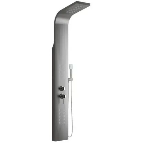 Colonna pannello doccia in acciaio inox effetto satinato con doccetta,flessibile e getti orizzontali massage serie coral effetto acciaio satinato AMBRA WATER