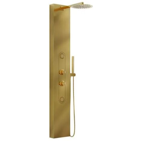 Colonna pannello doccia in acciaio inox oro effetto satinato con doccetta,flessibile e getti orizzontali massage modello andromeda oro effetto satinato AMBRA WATER