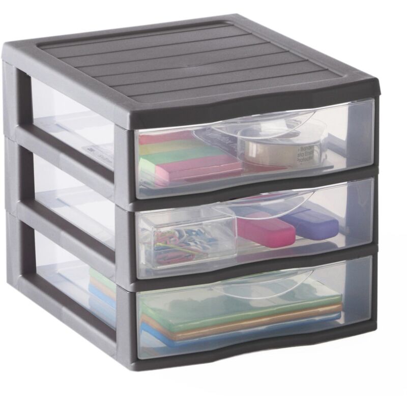 Orgamix 3T Cassettiera plastica, Grigio, A6 / 3 cassetti - Sundis