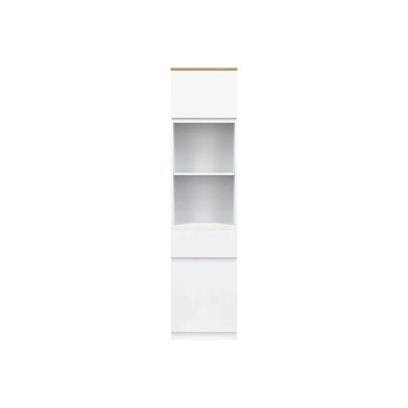 Colonne 2 portes battantes 1 tiroir Blanc/Bois - qiz - l 47.5 x l 37 x h 194 cm