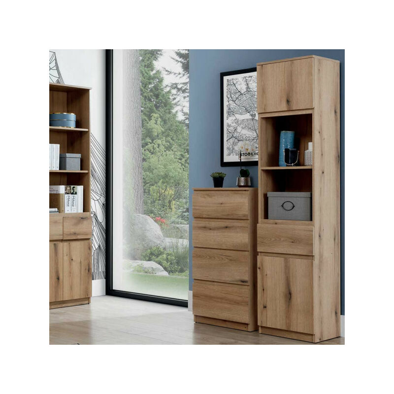 Colonne 2 portes battantes 1 tiroir Bois clair - qiz - l 47.5 x l 37 x h 194 cm