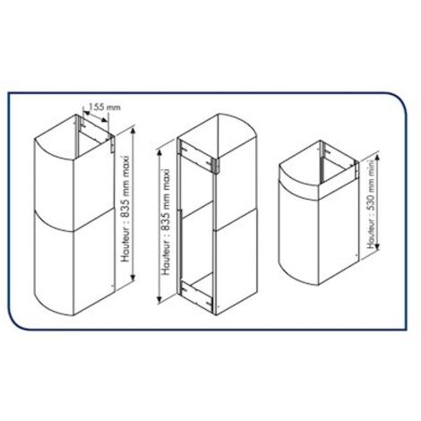 Colonne acier inox pour hotte semi-professionnelle KARA, hauteur maxi 835 mm S&P (UNELVENT) 980361