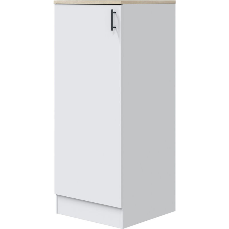 Pegane - Colonne armoire de cuisine avec 1 porte coloris blanc brillant/chêne canadien- hauteur 148 x longueur 60 x profondeur 60 cm