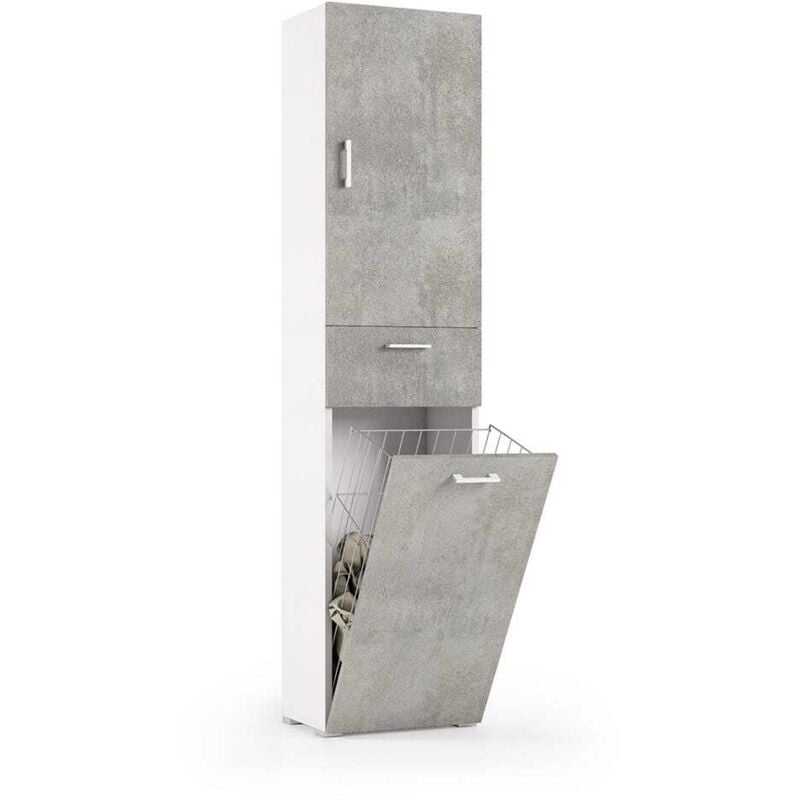 Kiamami Valentina - Colonne Avec Panier à Linge Blanc Avec Portes En Béton