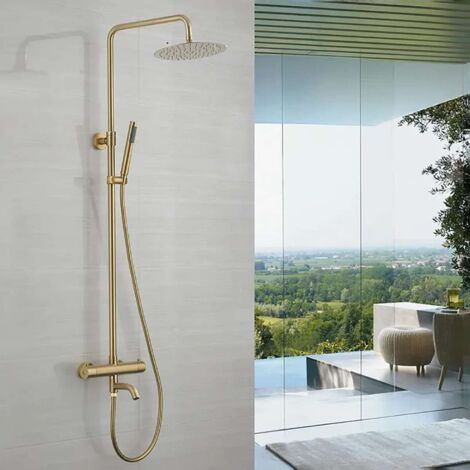 Colonne bain douche thermostatique dorée brossée Ø25 cm , Ebar