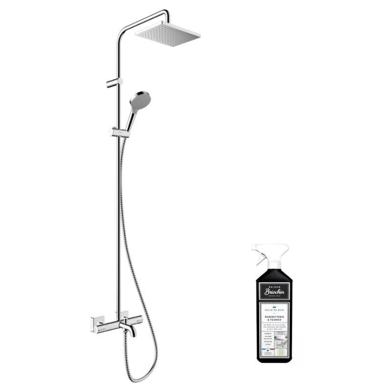 Colonne bain douche thermostatique Hansgrohe Vernis Shape 230 chromée + nettoyant Briochin