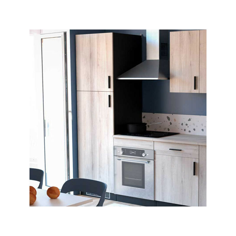 TMM - Colonne de cuisine 2 portes battantes 60 cm Noir/Chêne - abinci - l 60 x l 60 x h 207 cm
