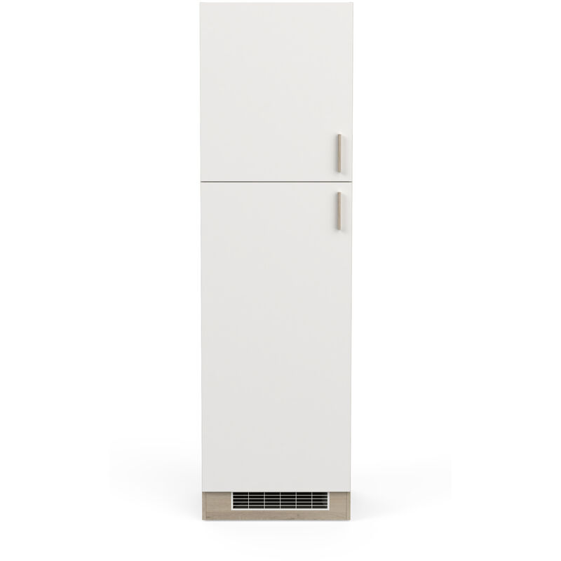 Colonne de cuisine coloris chêne kronberg, blanc - Longueur 60 x Hauteur 206,90 x Profondeur 60 cm -PEGANE-